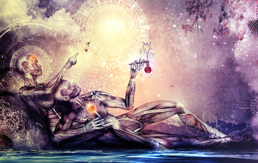 Sacred masculine and feminine energy connection, spiritual love and consciousness art