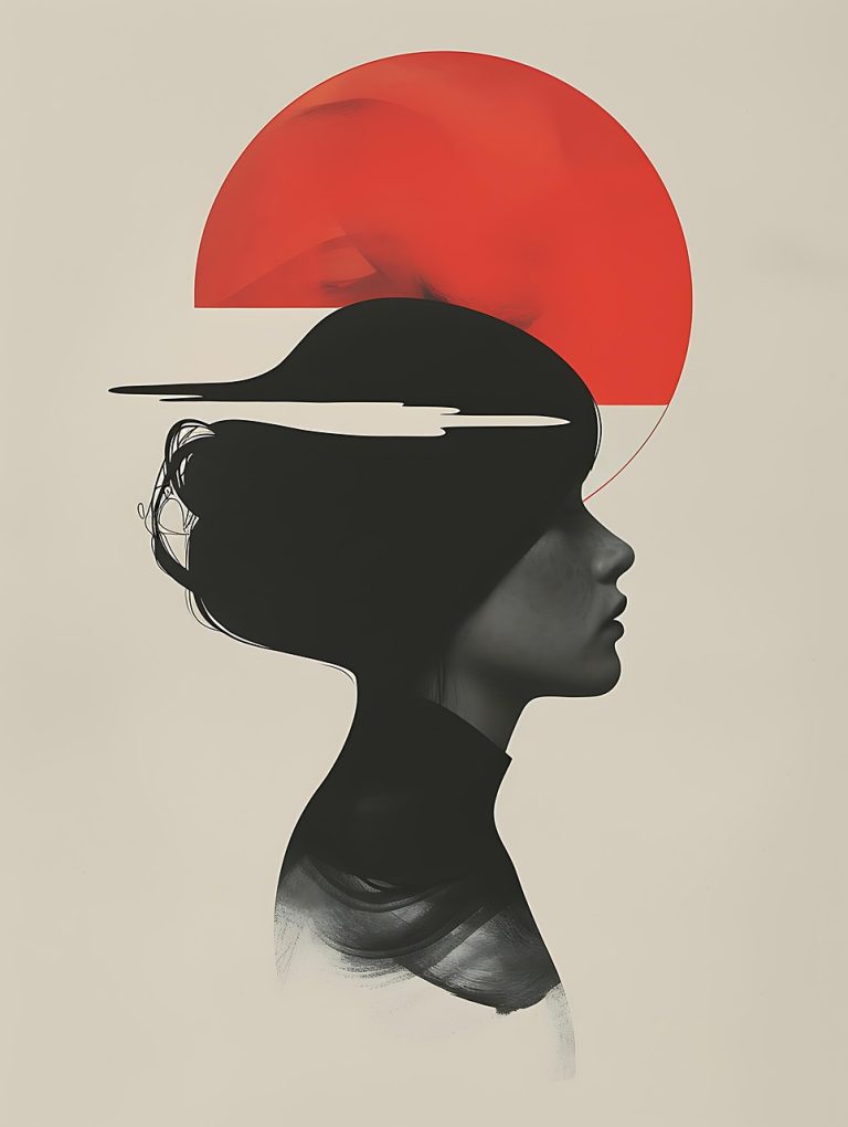 Profile with a red moon above head
